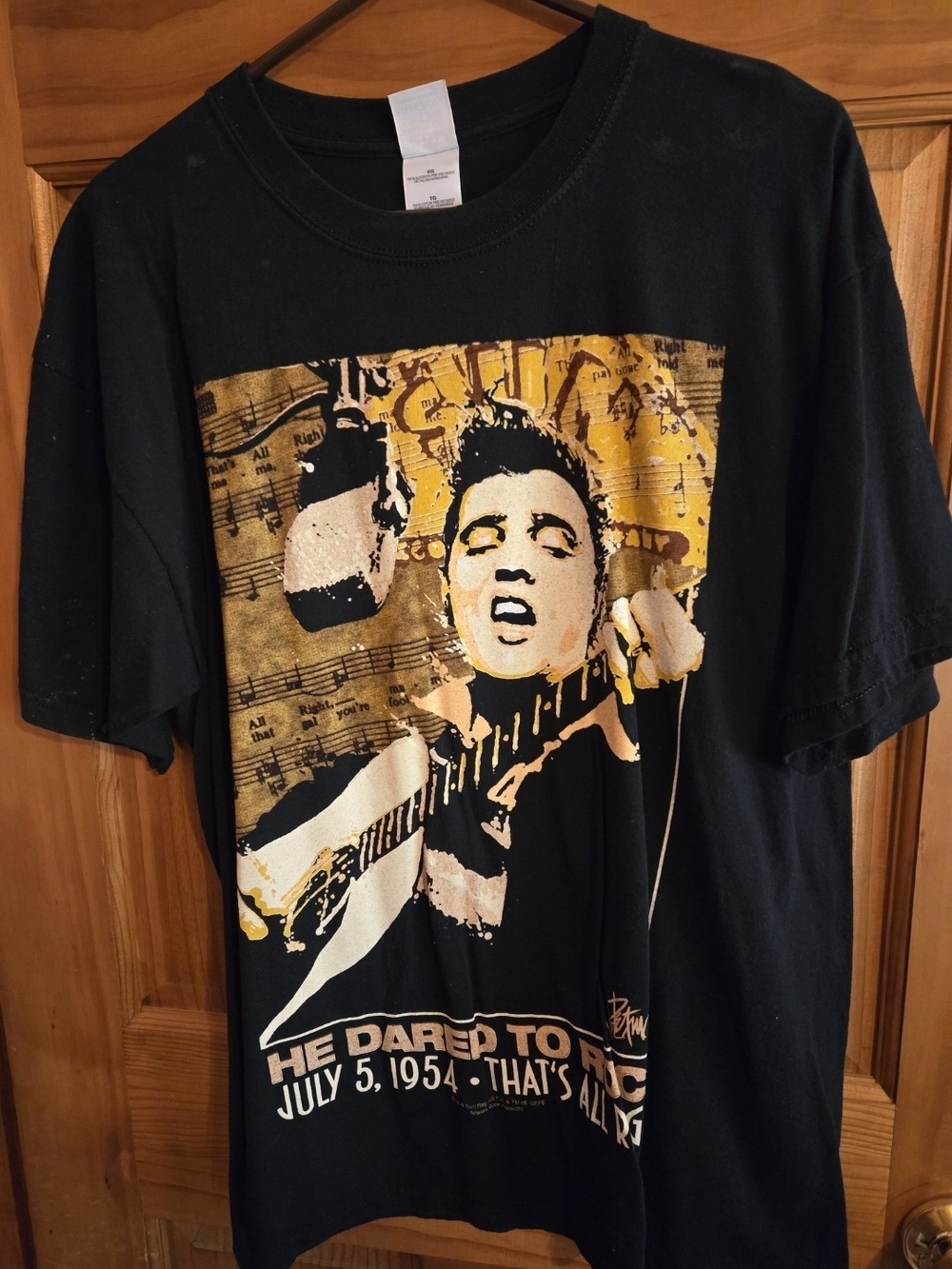 Elvis Black Graphic Tee with Gold and Cream Elvis Design